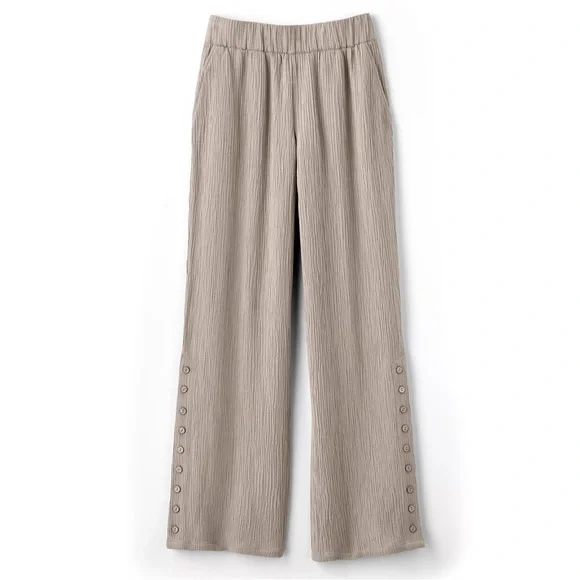 Soft Surroundings Oceo Crinkle Gauze Tunic and Gauze Pants Set Pebble Taupe S